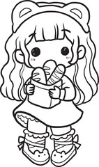 Cute girl cartoon holding bread