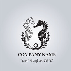 Sea horse logo company black and white vector illustration
