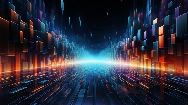 Fast data flow in a cyber environment depicted in an abstract style