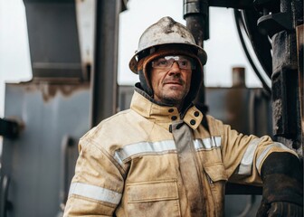 Oil rig worker in action scotland portrait industrial environment close-up view capturing the spirit of hard work and resilience