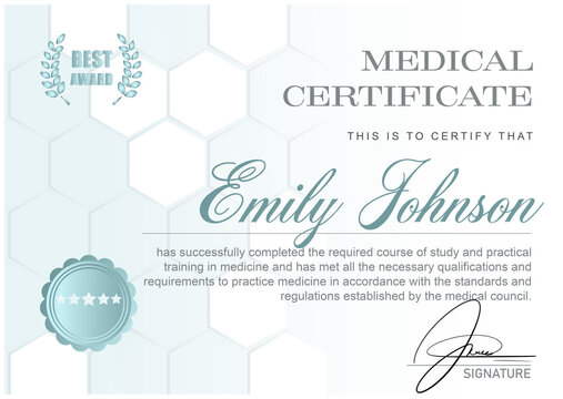 Certificate of medical course completion for healthcare professional, design