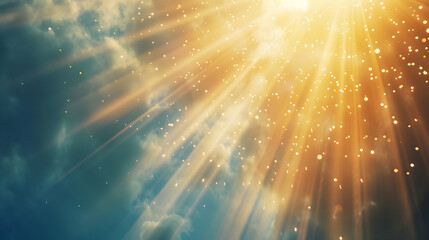 Radiant sunlight streaming through clouds, illuminating the sky with golden rays and sparkles