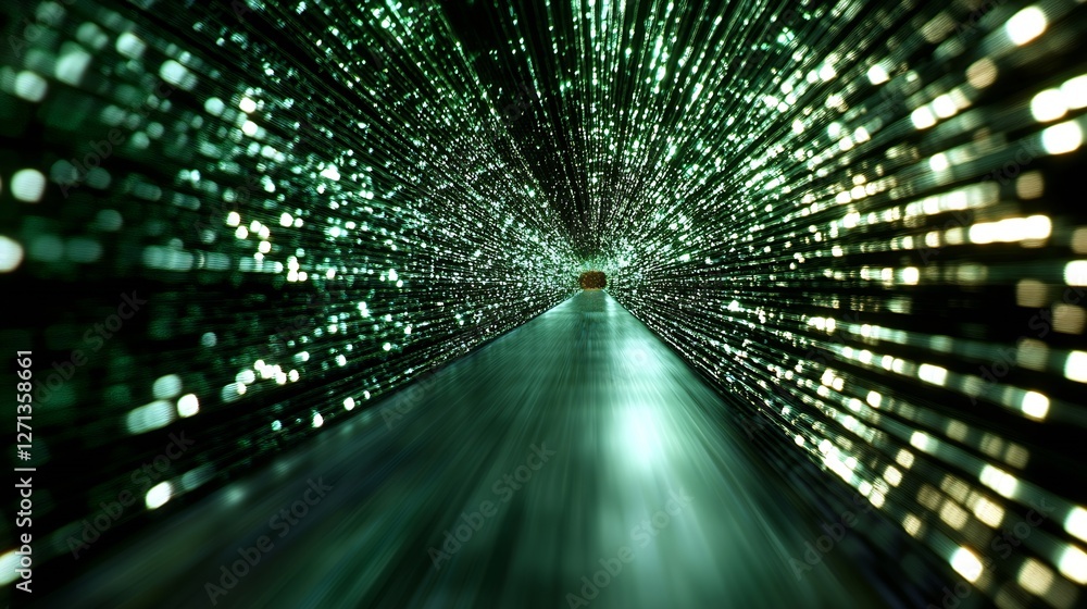 Leinwandbilder abstract dynamic digital tunnel of glowing green light particles creating a futuristic effect : gene