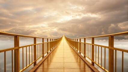 Fototapeta premium gold investment with long-term wealth concept. Golden bridge leading into a bright, cloudy horizon.