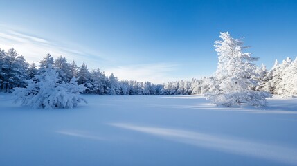 Obraz premium A breathtaking winter landscape featuring snowcovered trees against a bright blue sky : Generative AI