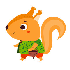 Cute happy squirrel. Cartoon forest animal character for kids and children clip art