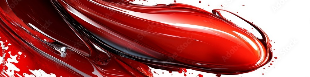 Poster dynamic flow of liquid red paint with smooth edges on a white background , abstract art and design