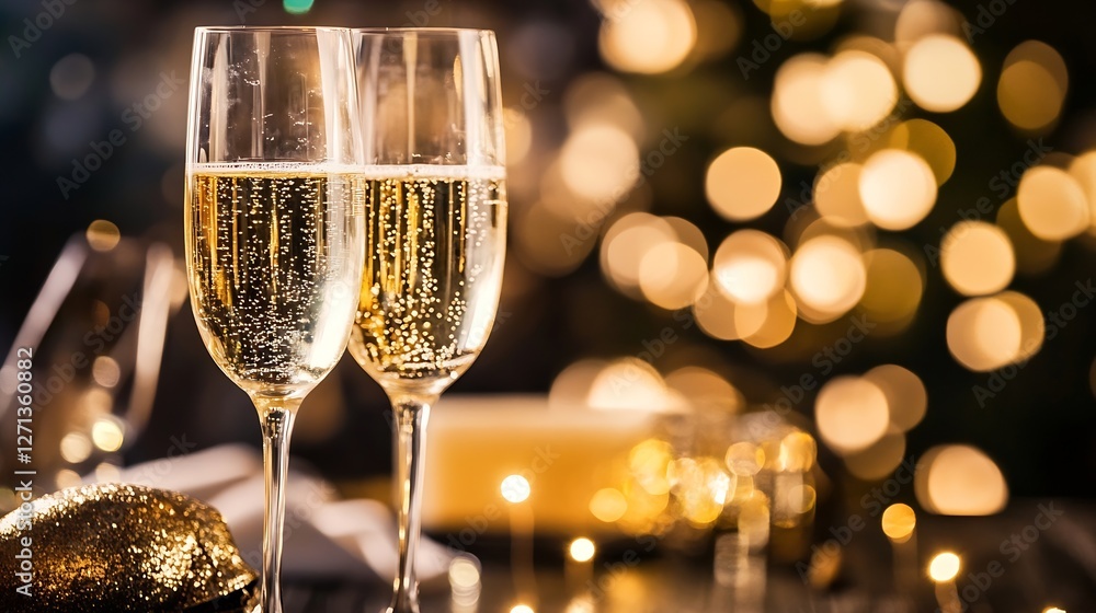 Poster cheers to celebration with sparkling champagne glasses clinking together in a festive setting full o