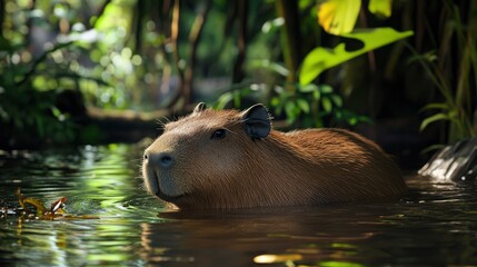 Capybara swimming under the sea nature scene wildlife
