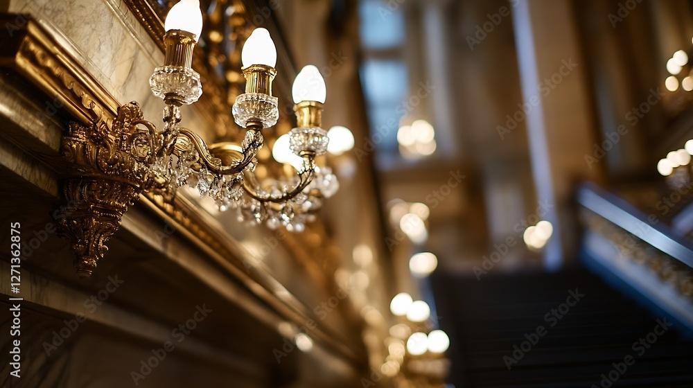 Aufkleber elegant chandelier lighting illuminating a grand staircase in a luxurious indoor setting with soft b