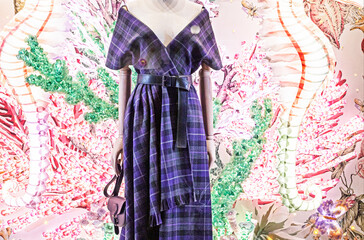 stylish window display with a female mannequin in the middle