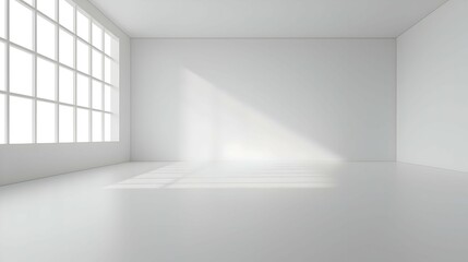 Fototapeta premium Bright White Minimalist Room Interior with Sunlight