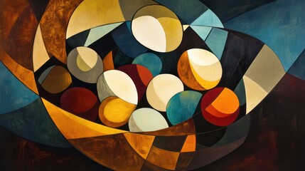 Fototapeta premium Abstract Modern Art Interpretation of a Basket of Eggs, Bold Colors and Geometric Shapes