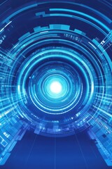 Obraz premium Abstract blue concentric circles creating a tunnel-like effect with a glowing white center, evoking a futuristic and hypnotic visual