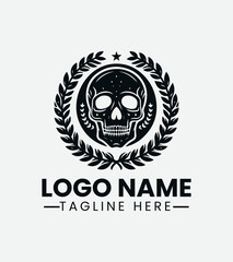 Skull and Laurel Wreath Logo Design, Mortal Glory Logo