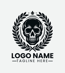 Skull and Laurel Wreath Logo Design, Mortal Glory Logo