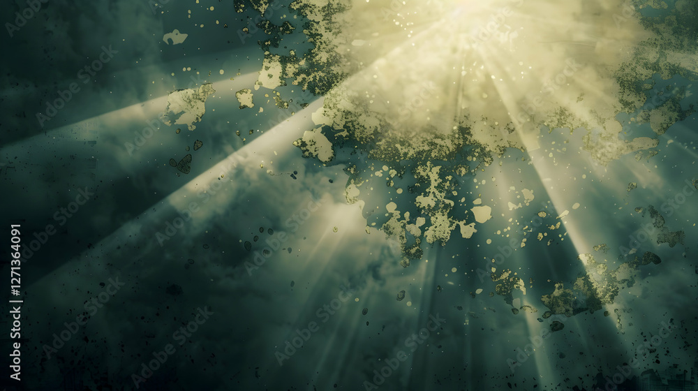 Aufkleber abstract depiction of light rays piercing through dark clouds, creating a mystical atmosphere
