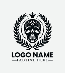 Skull and Laurel Wreath Logo Design, Mortal Glory Logo