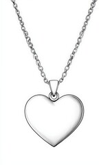 Fototapeta premium A silver heart pendant with a chain. The pendant is white and has a silver chain
