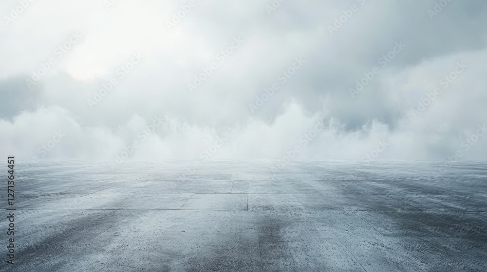 Poster abstract background with concrete ground and foggy clouds and mock up place. landing page concept