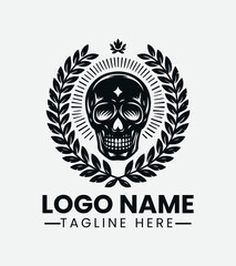 Skull and Laurel Wreath Logo Design, Mortal Glory Logo
