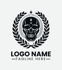 Skull and Laurel Wreath Logo Design, Mortal Glory Logo