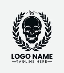 Skull and Laurel Wreath Logo Design, Mortal Glory Logo