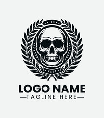 Skull and Laurel Wreath Logo Design, Mortal Glory Logo