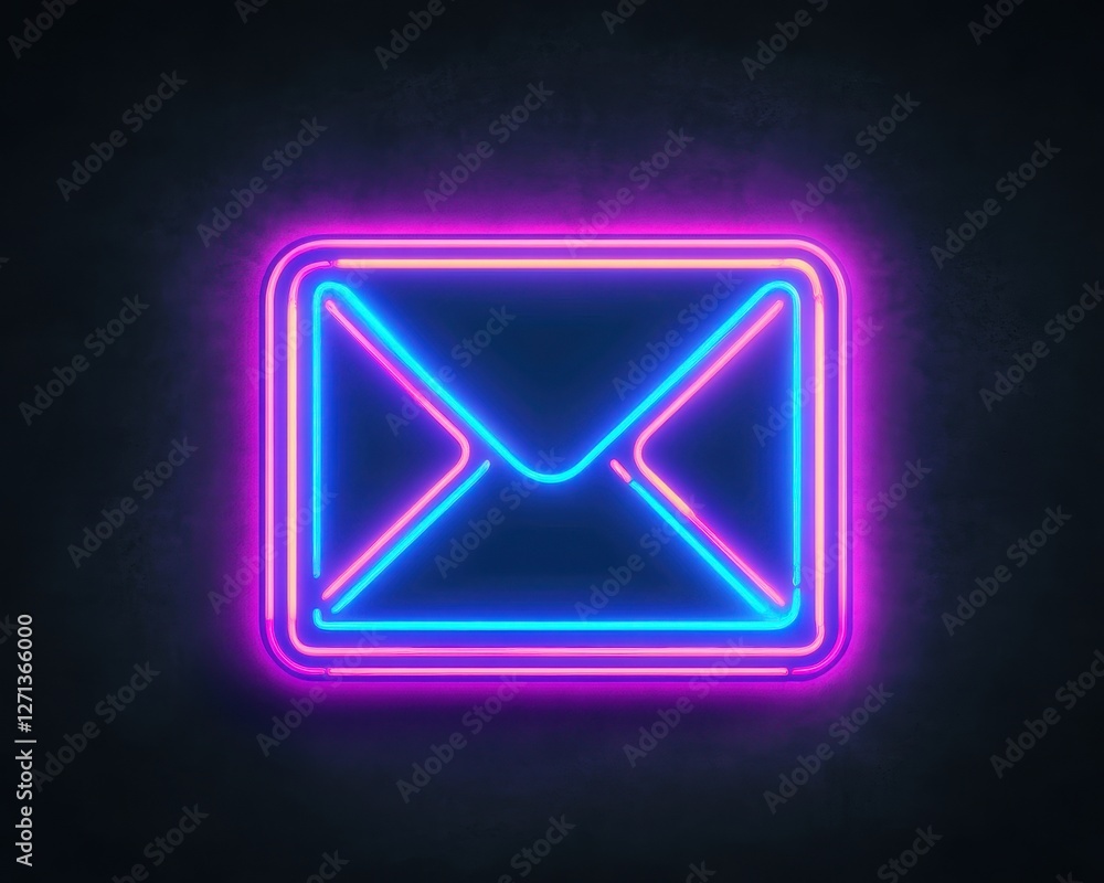 Poster a vibrant neon envelope symbolizing digital communication and modern messaging technology.
