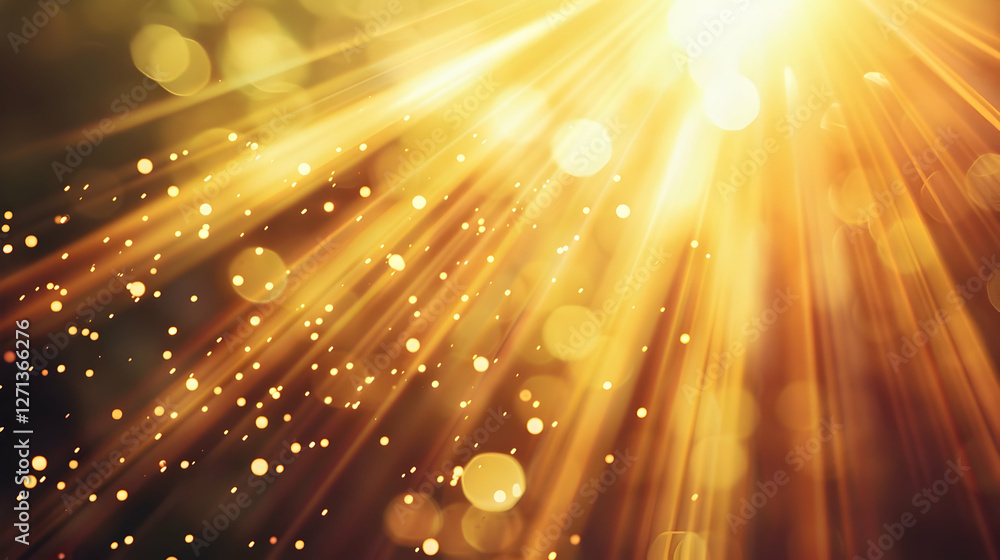 Aufkleber golden rays of sunlight streaming through a forest, creating a magical atmosphere with bokeh