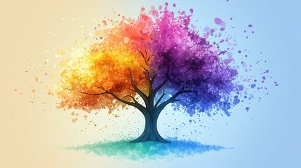 A colorful vector illustration of a tree with splashes, symbolizing the vibrant energy of spring