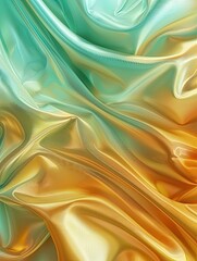 Iridescent fabric with mesmerizing folds and gradient of amber to turquoise