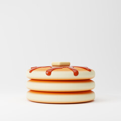 Pancakes with maple syrup and butter isolated over white background. 3D rendering.