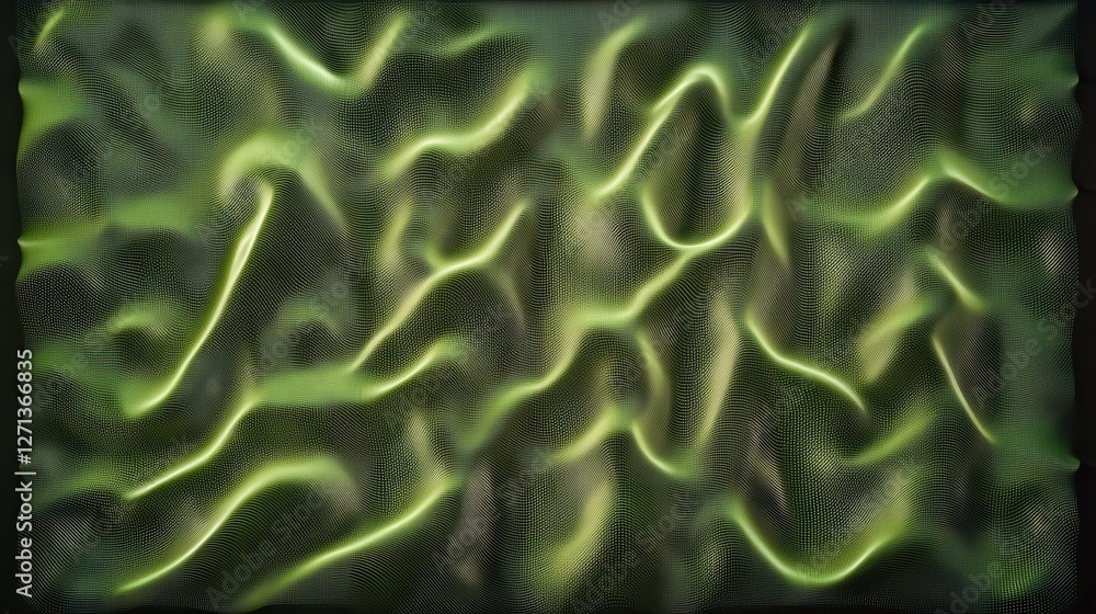 Poster abstract light green grid waves on dark background. technology concept. 3d rendering