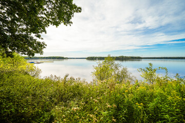 View of the Haltern reservoir and the surrounding nature. Landscape by the lake. Dam near Haltern am See.
