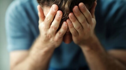 Man in distress holding his head as he struggles with mental health challenges : Generative AI