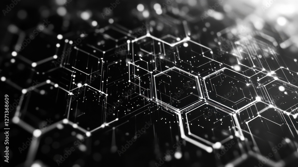 Poster digital technology background. abstract hexagons background with lines and dots. design for science,