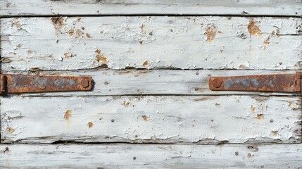 Fototapeta premium a weathered wooden door with peeling paint and rusty hinges.