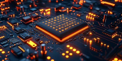 Obraz premium Circuit Board with Illuminated Processor