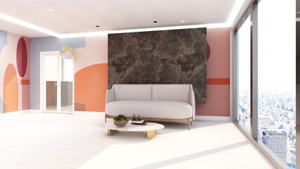 3d office minimalist room with wooden design interior