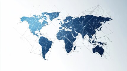 Blockchain technology network polygon world map isolated on white background. Network, fintech business, e-commerce, bitcoin trading and global cryptocurrency blockchain business banner concept vecto