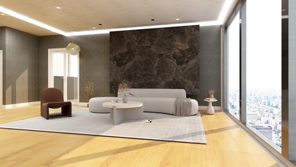 3d office minimalist room with wooden design interior