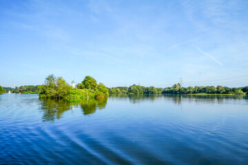 View of Lake Kemnader and the surrounding green nature in the Ruhr area. Landscape at the Ruhr...