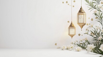 Minimalist Eid Greeting Social Media Template with Calligraphy and Lanterns