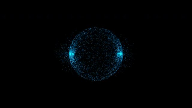 Digital blue particle circle waves form motion and movement dissolve in the depth of field, abstract technology and science background	