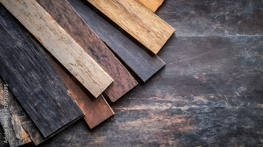 Poster A collection of various wooden planks arranged in a visually appealing layout showcasing natural textures : Generative AI