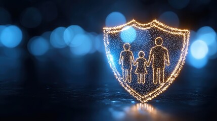 A glowing shield symbolizing family protection. The image captures the essence of safety and security, highlighting the importance of safeguarding loved ones in a modern world.