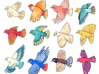 Obraz premium A Set of Colorful Illustrated Birds