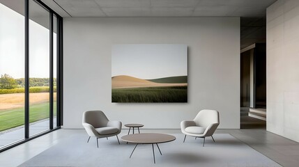 Fototapeta premium Modern Minimalist Landscape Painting in a Contemporary Interior