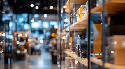 Modern retail display showcasing an array of products in a stylish showroom setting : Generative AI